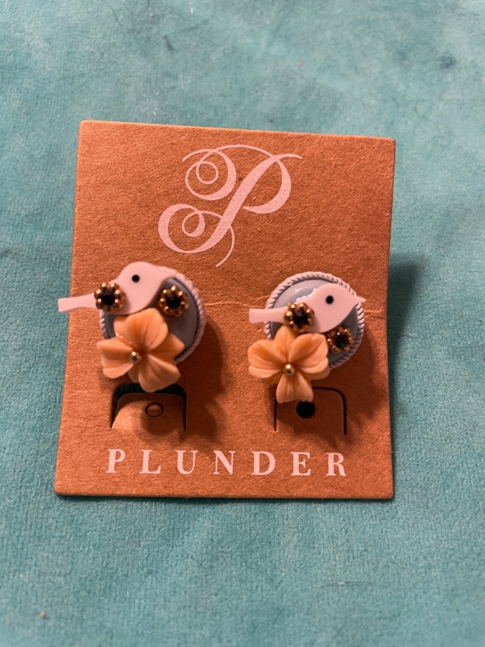 Plunder Kids Blush Bird & Peach Flower Stud Earrings